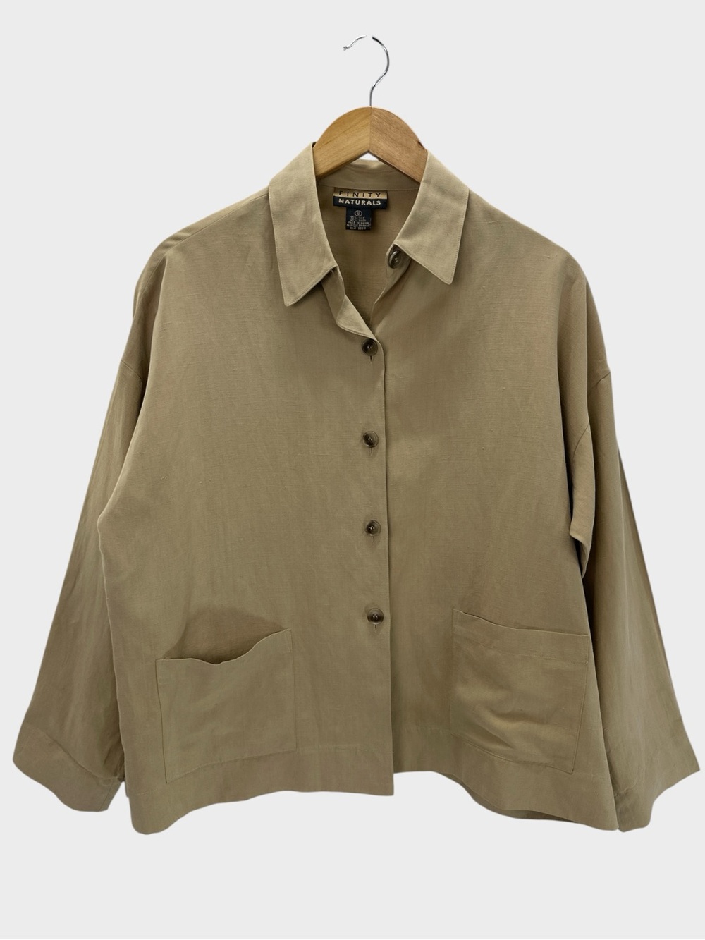 Vintage Finity Naturals Silk Linen Shirt Jacket Khaki Oversized Minimalist 90s 8